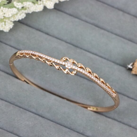 Rose Gold Designer Bangle with Diamond Accent & Twisted Detailing, XPBL0591 - Picture 10 of 12